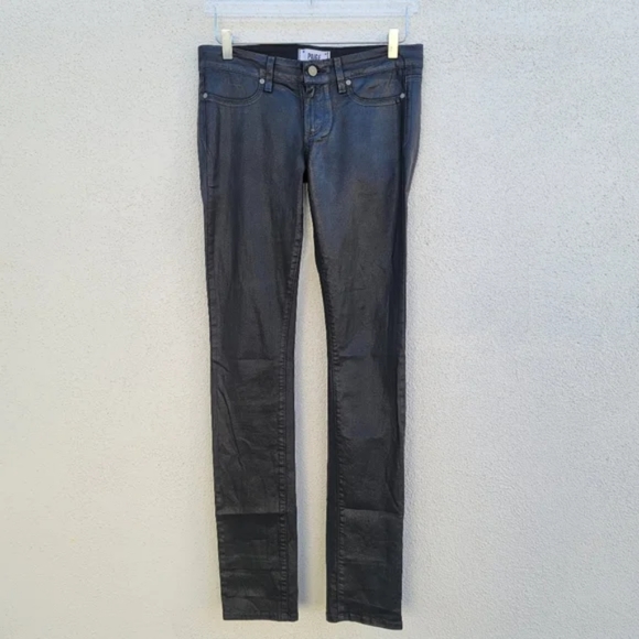 Paige Black Shiny Pandora Coated Peg Skinny Jeans. SIZE 28 - Picture 4 of 12